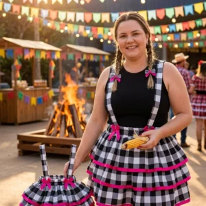 Saia Junina com Suspensólio Plus Size Xadrez- Mod-02