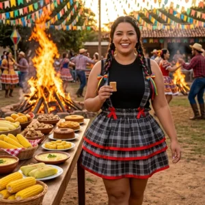 Saia Junina com Suspensólio Plus Size Xadrez- Mod-04