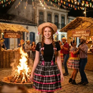 Saia de Festa Junina Com Alça Suspensório Adulta- Mod-05