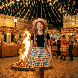 Saia de Festa Junina Com Alça Suspensório Adulta- Mod-04