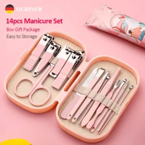 Conjunto Deluxe de manicure e pedicure em aço inoxidável 14 peças